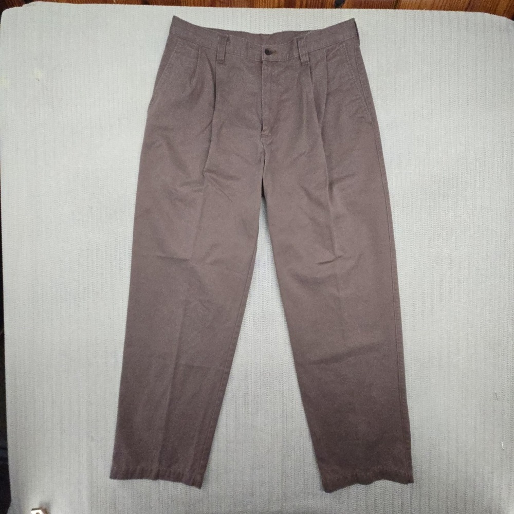 Haggar Pants Mens 34x32 Brown Pleated Chino Classic Fit Straight Leg Casual